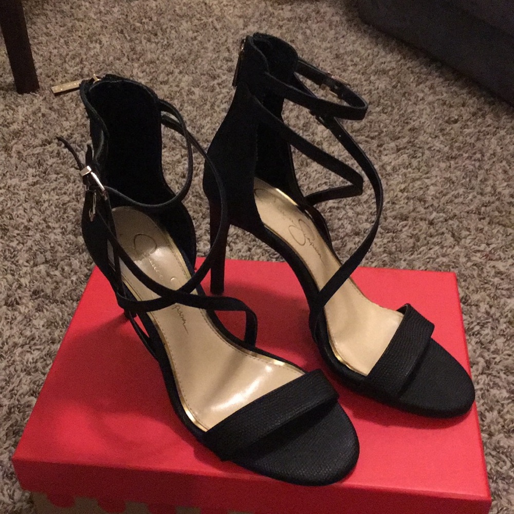Jessica Simpson —black strap heels